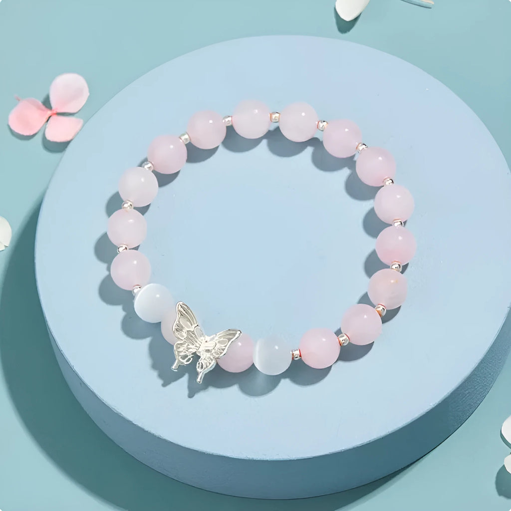 Women's crystal cat eye bracelet with butterfly charm and bow design in princess style
