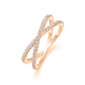Love Interwoven moissanite wedding ring set in gold finish, S925 silver platinum plated, on white background with gift box.