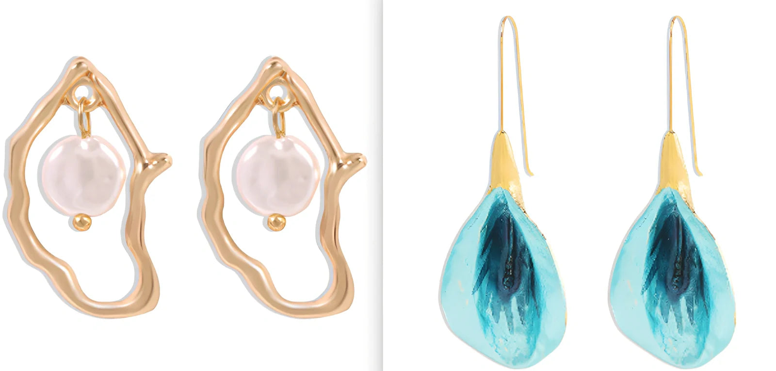 Gold alloy irregular pearl earrings with European-American styling for women