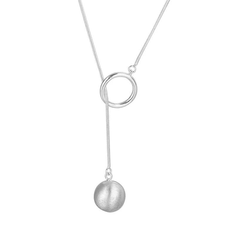 Platinum-plated round ball ring long necklace with snake bone chain for women