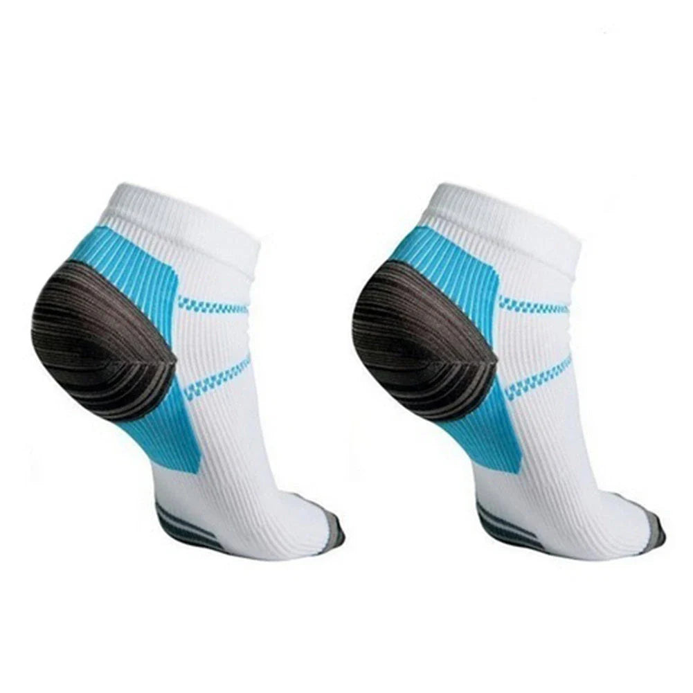 Compression socks designed to relieve plantar fasciitis, heel spurs, and arch pain with advanced moisture-wicking and odor-resistant features for all-day comfort and support.