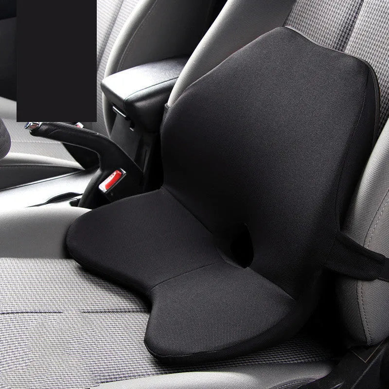 Car seat waist pad with memory cotton fill in beige, shown alongside a matching headrest.