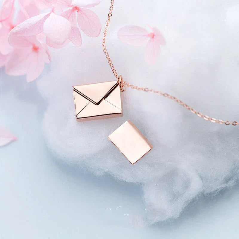 Elegant titanium steel envelope-shaped pendant necklace in silver, rose gold, and gold colors