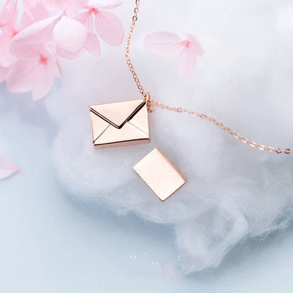 Elegant titanium steel envelope-shaped pendant necklace in silver, rose gold, and gold colors