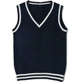 Women's V-neck waistcoat sweater with striped stitching in acrylic knit fabric