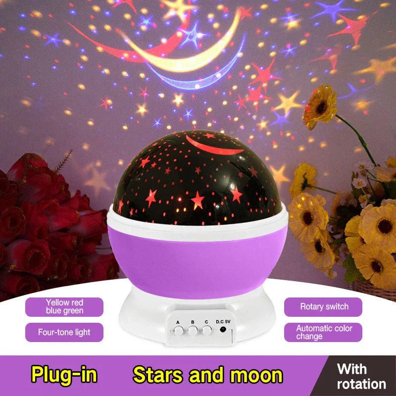 Starry Sky Projector Lamp casting a mesmerizing display of twinkling stars and swirling galaxies across a bedroom wall