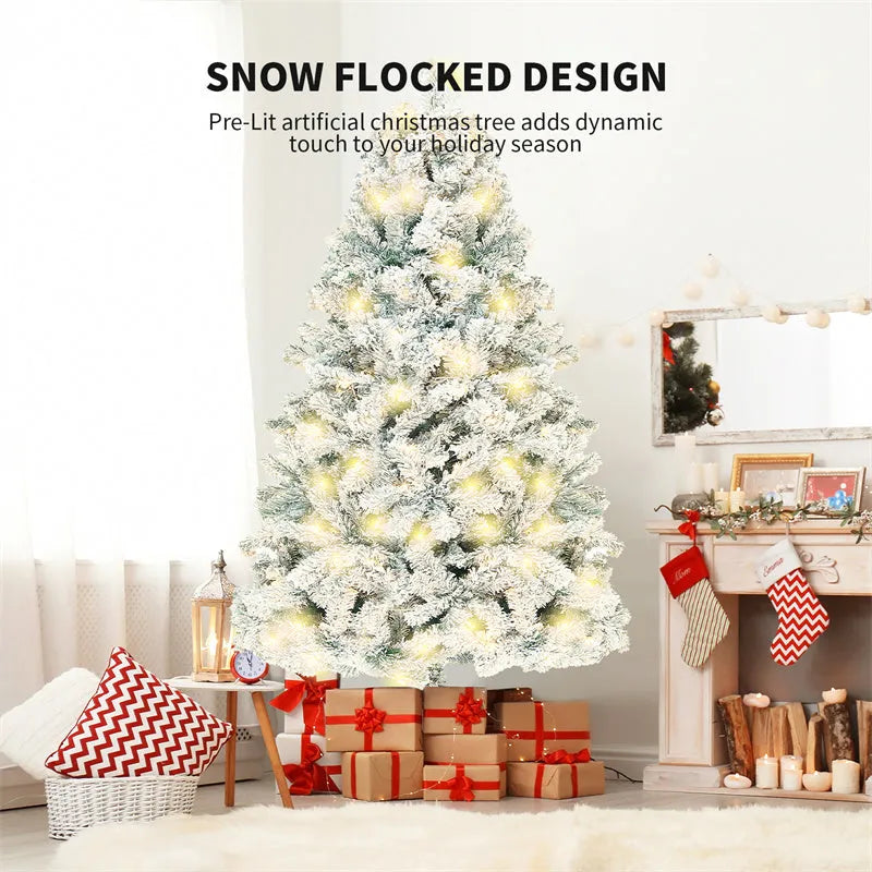 Green and white PVC artificial snow Christmas tree with metal stand