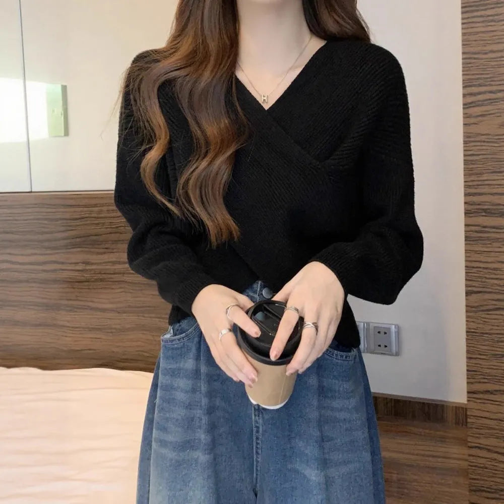 Lazy short sweater design blouse long sleeve loose fit top in pink for women casual wear