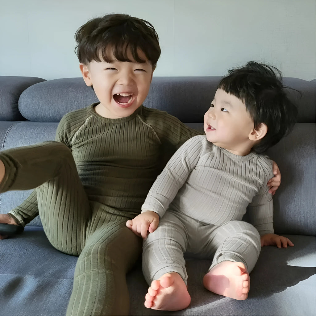 Soft glutinous cotton thick sunken stripe two-piece set with hat for baby toddler, pullover design, solid colour options