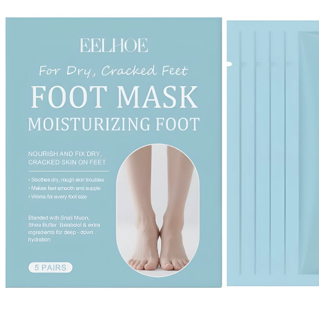 Exfoliating and moisturising foot mask 5 pairs with snail mucin and shea butter for soft feet home treatment
