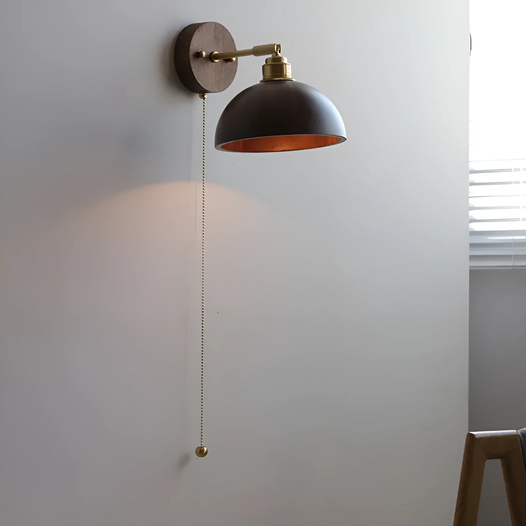 Nordic style wooden wall mounted bedside lamp in a bedroom setting