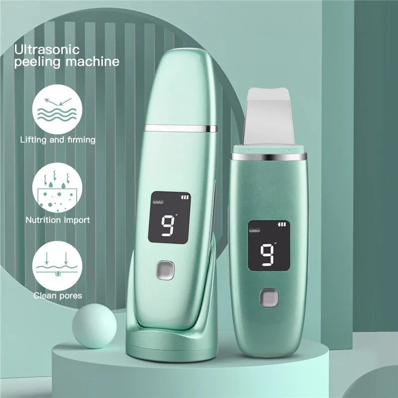 Ultrasonic Vibration Blackhead Remover with LED screen and stainless steel shovel for deep skin cleansing