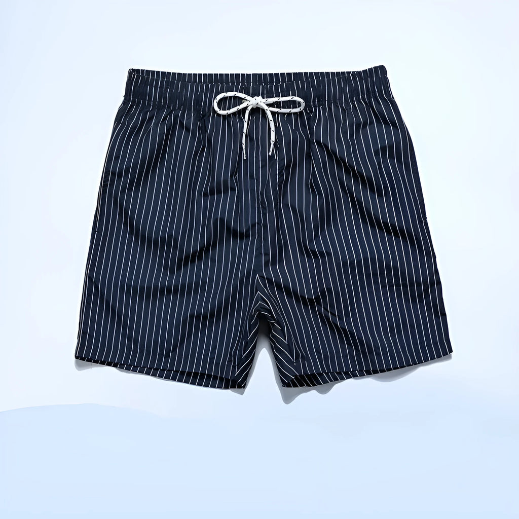 Men's striped casual shorts in polyester blend fabric with straight leg opening in light blue colour