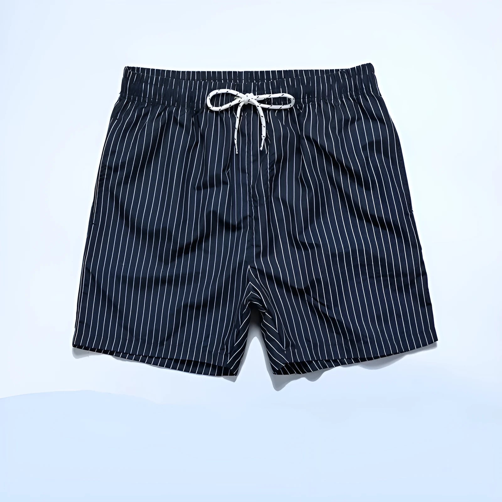 Men's striped casual shorts in polyester blend fabric with straight leg opening in light blue colour