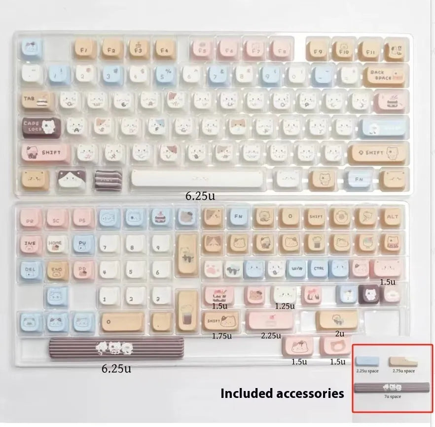 Sea Salt Cat PBT sublimation keycap full set with 7u space bar supplement for mechanical keyboards