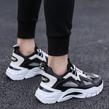Men's white non-slip sneakers for walking and running, available in black, black red, and white blue