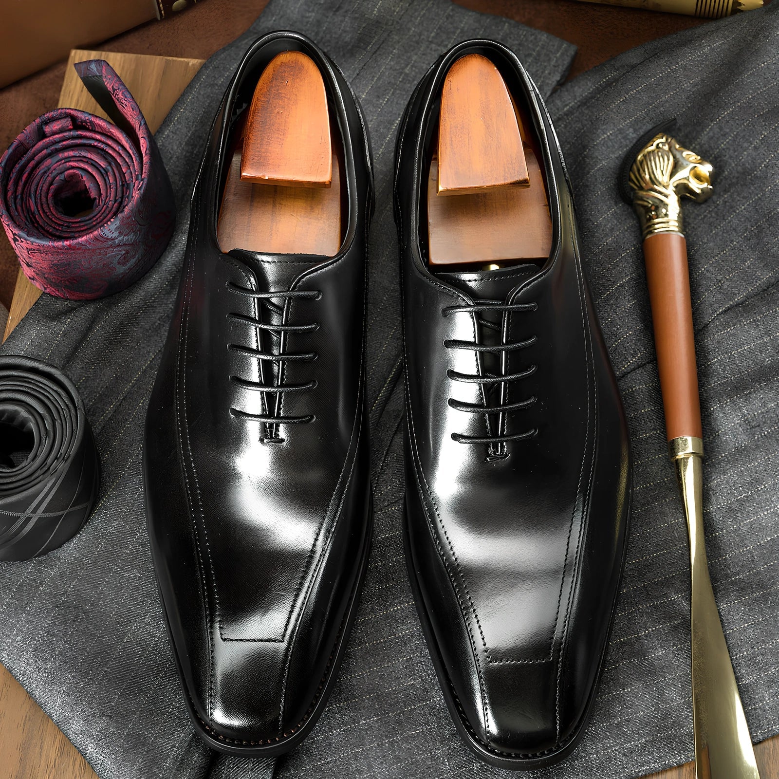 Men's black casual Oxford leather shoes with rubber non-slip sole, low-top breathable design, size EU 37-44