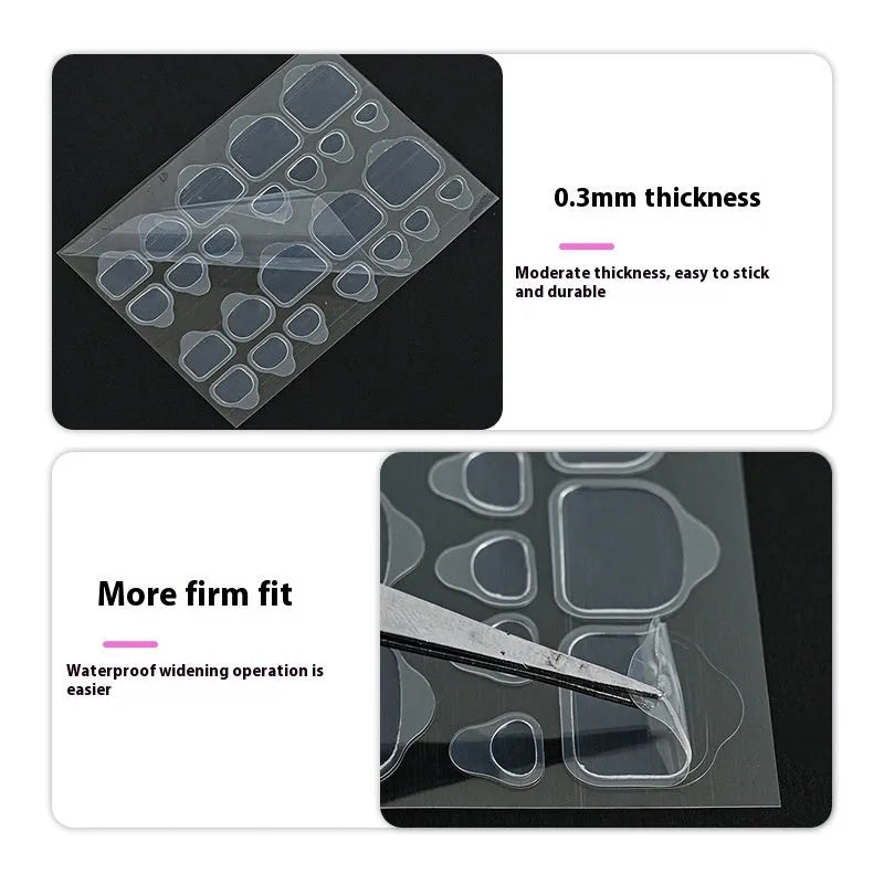 Fake toe nail transparent jelly glue in white colour with shell pattern, ultra-thin and waterproof, pack of 10 pieces