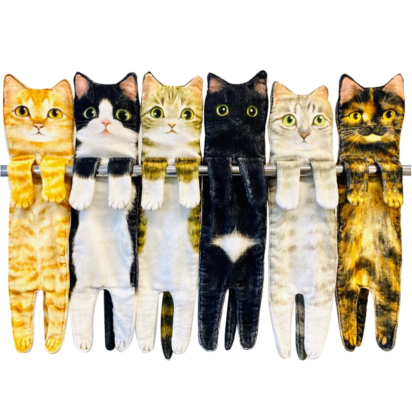 Long cat shape hand towels in various colors for bathroom and kitchen use