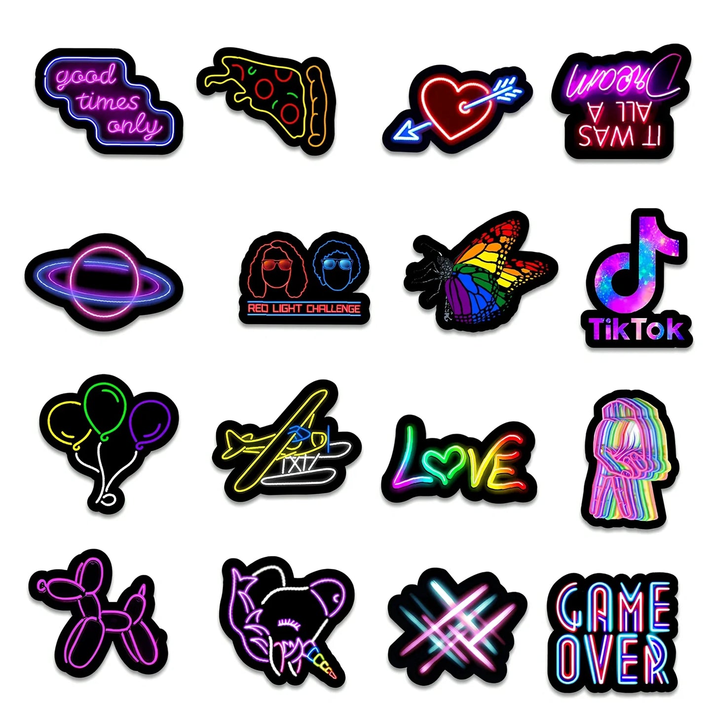 Pack of 50 irregular neon red PVC stickers for decorating car trunks, phones, and water cups on smooth surfaces