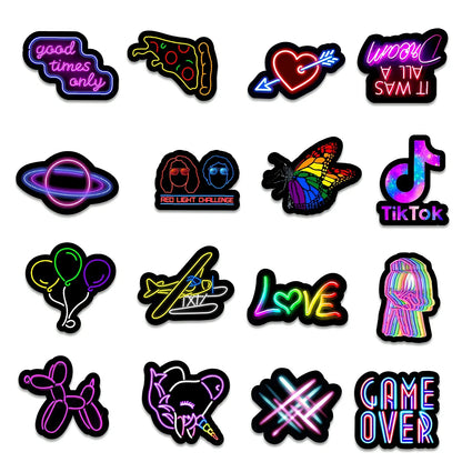 Pack of 50 irregular neon red PVC stickers for decorating car trunks, phones, and water cups on smooth surfaces