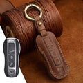 Porsche key case made from cowhide leather with retro bag buckle closure in blue colour