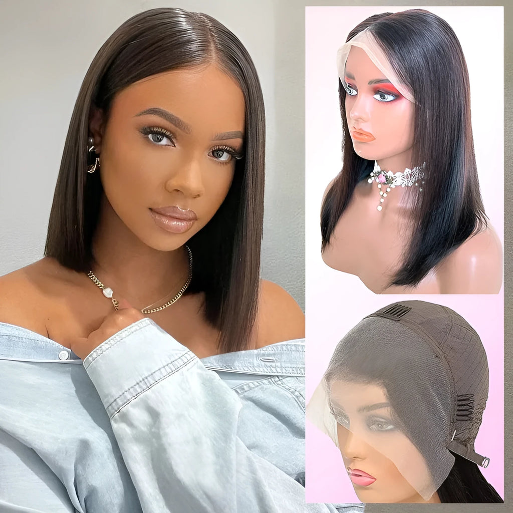 Real human hair silk wig in 1B colour for ladies, available 8 to 16 inches