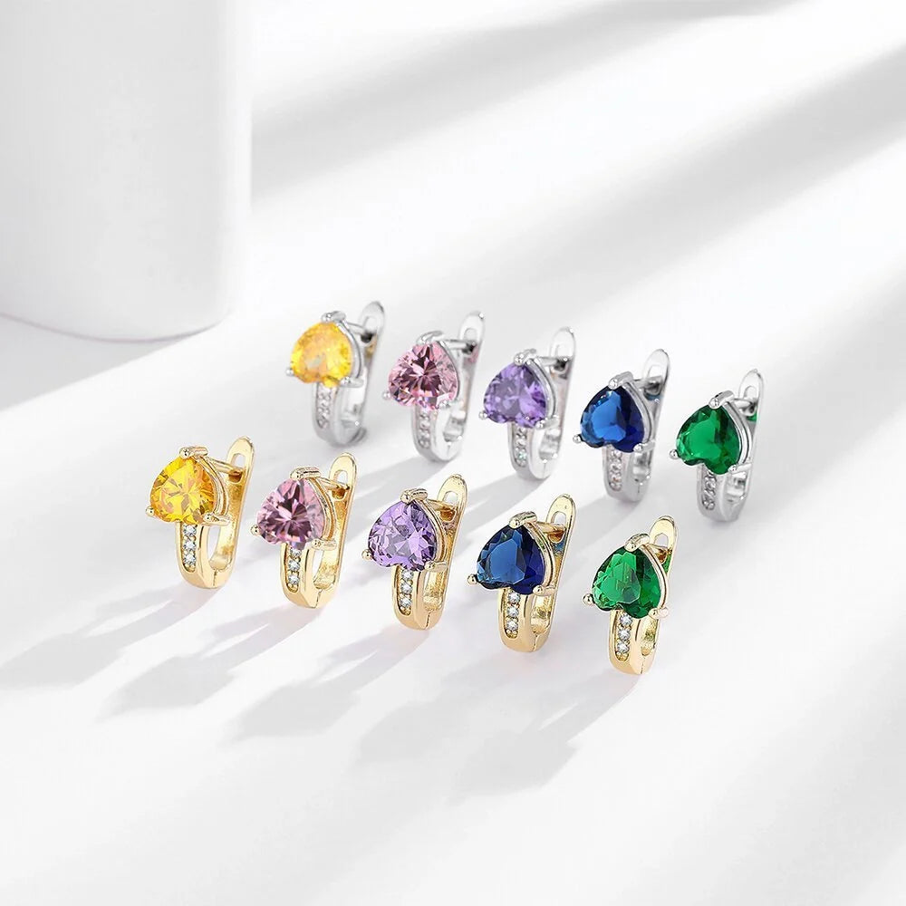 Loving Heart Zircon Ear Clips in white gold and yellow gold with diamond accents