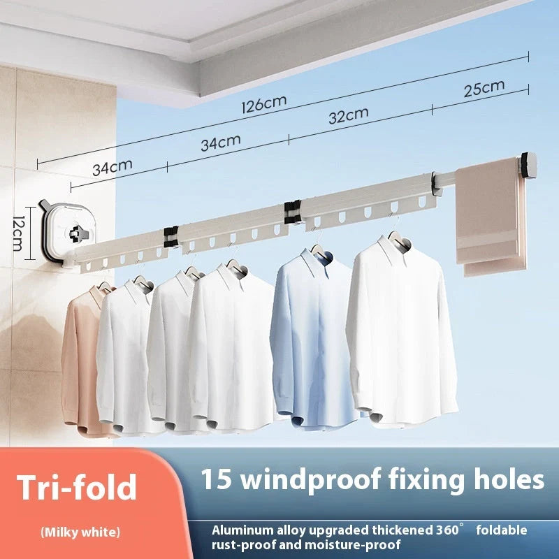 Aluminum retractable clothes drying rack mounted on wall with suction cups