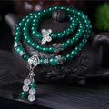 Natural green agate multi-layer bracelet with 6mm beads and three circles