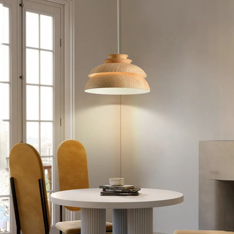 Simple chandelier creative coffee shop bar personality pendant light 33cm antique wood grain