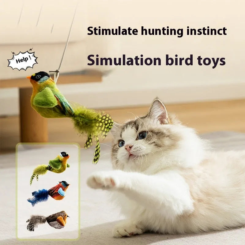 Electric sound simulation bird cat toy in green warbler colour with polyester fibre body for cat play