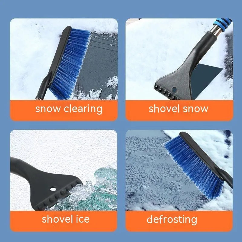 Winter car snow scraping brush with long handle for vehicle defrosting in blue and yellow colour options