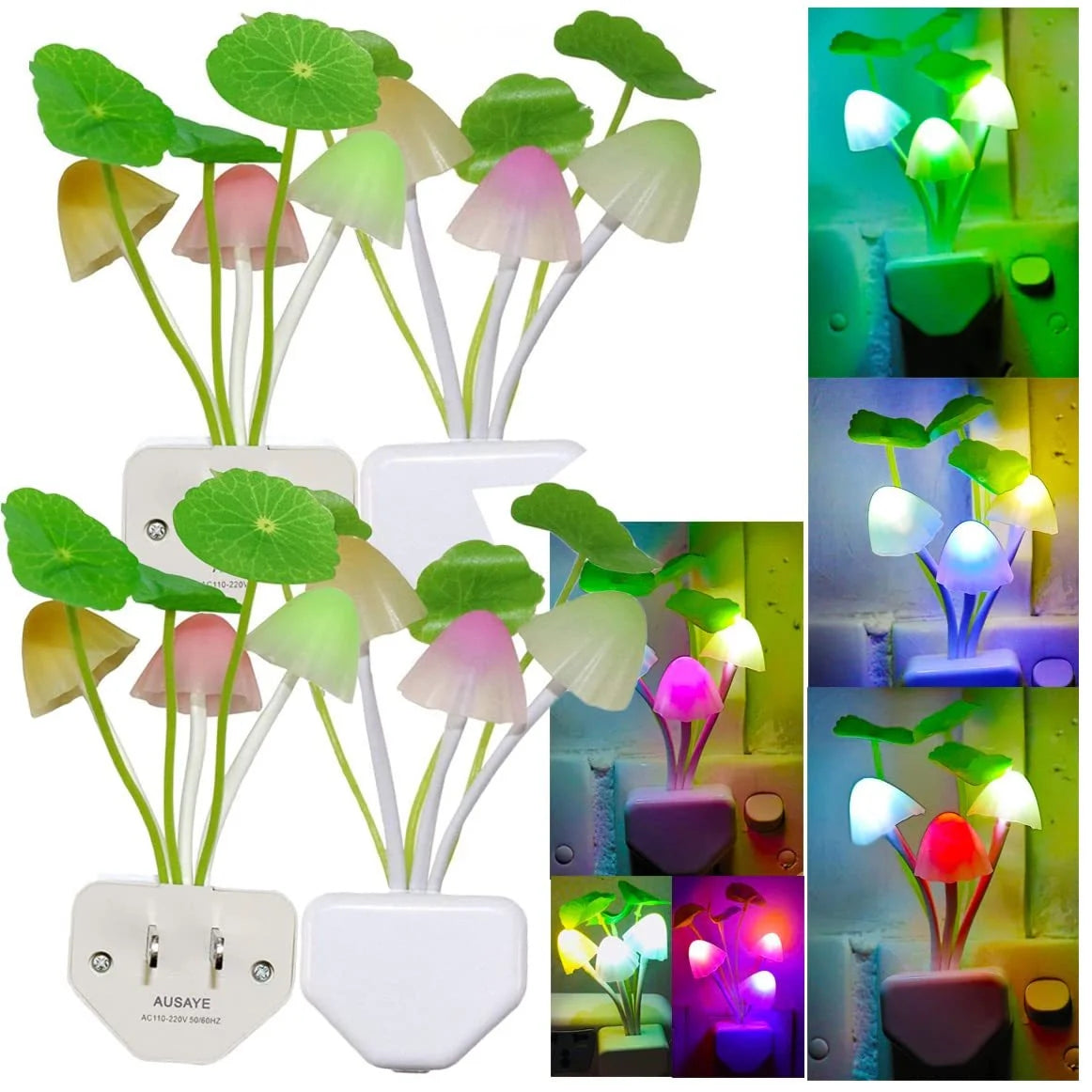 LED Mushroom Night Light with color-changing feature and automatic sensor