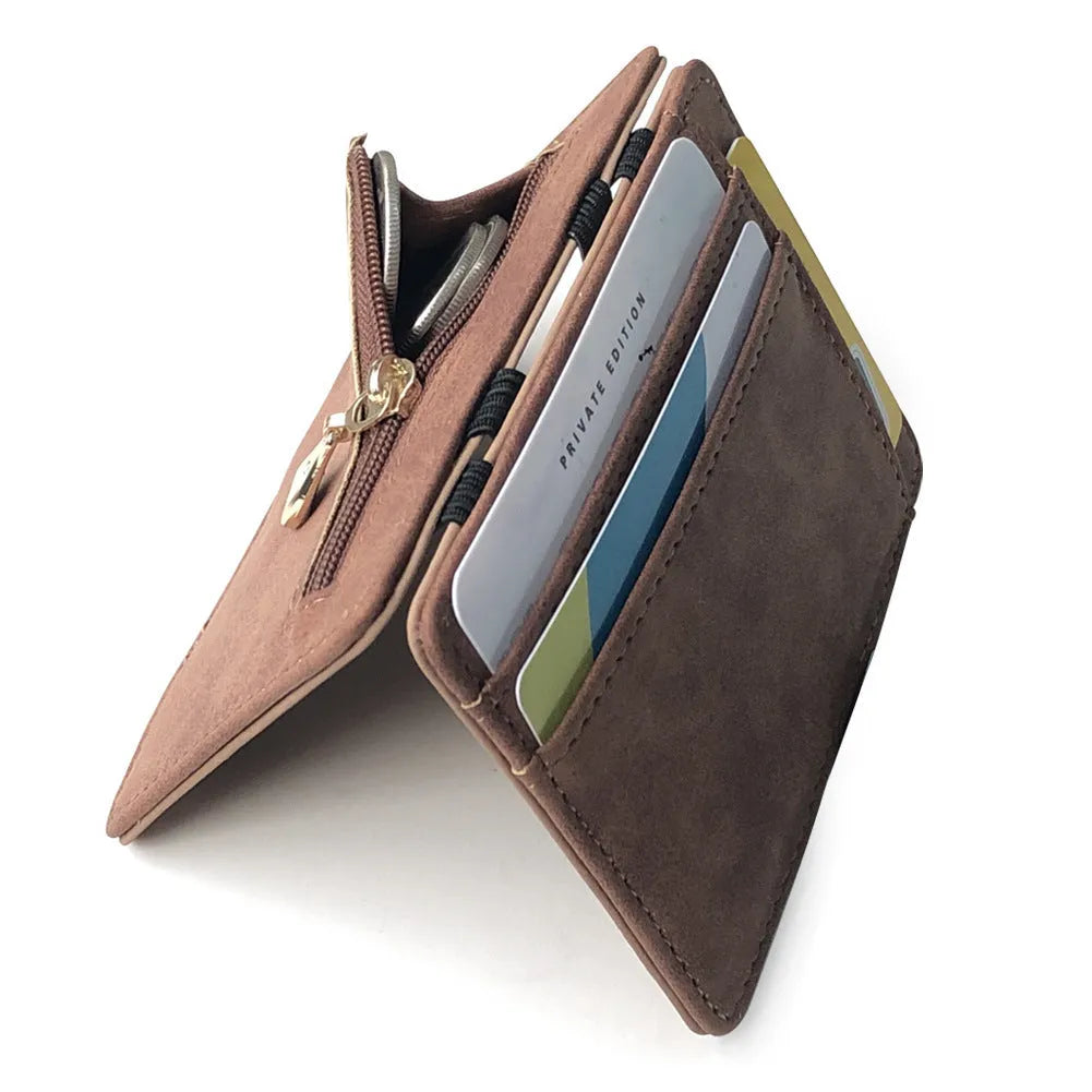 Korean style matte leather magic wallet coin purse showing horizontal square design