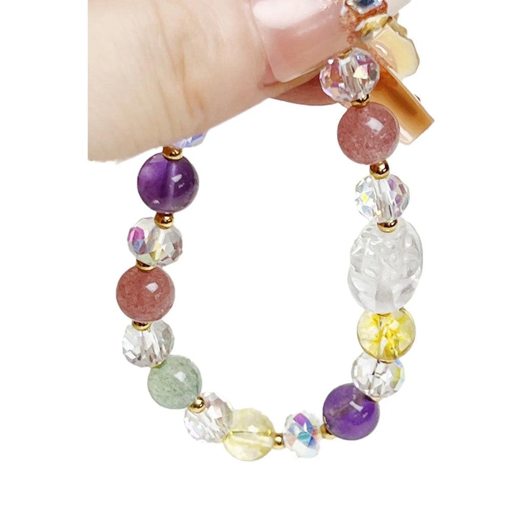 Colourful crystal bracelet with nine-tailed fox and phoenix animal zodiac design on adjustable band
