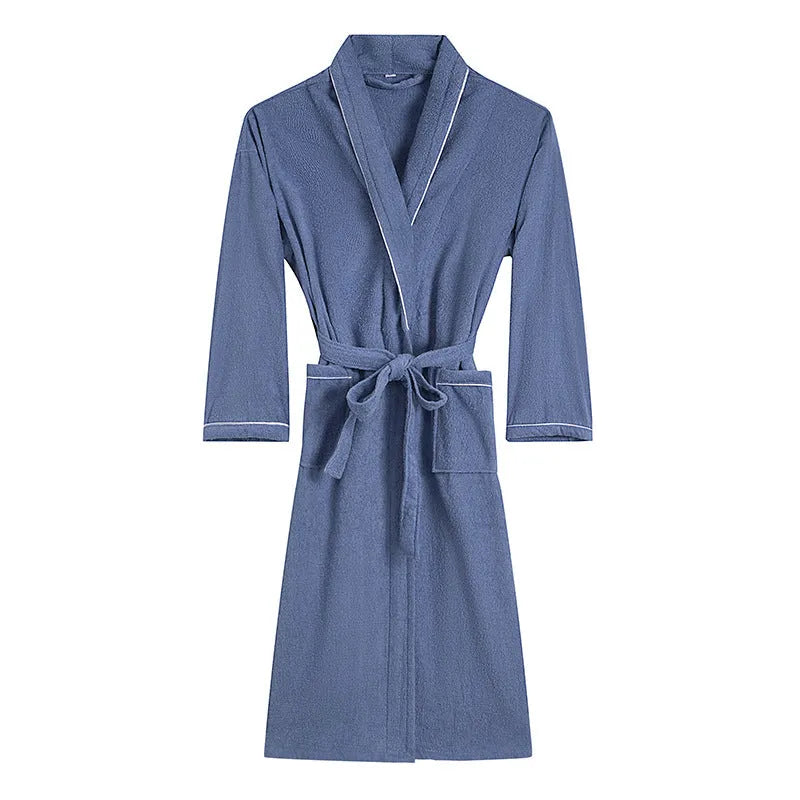 Cotton terry bathrobe in peacock blue, super thick 301-350g, simple casual style for men and women