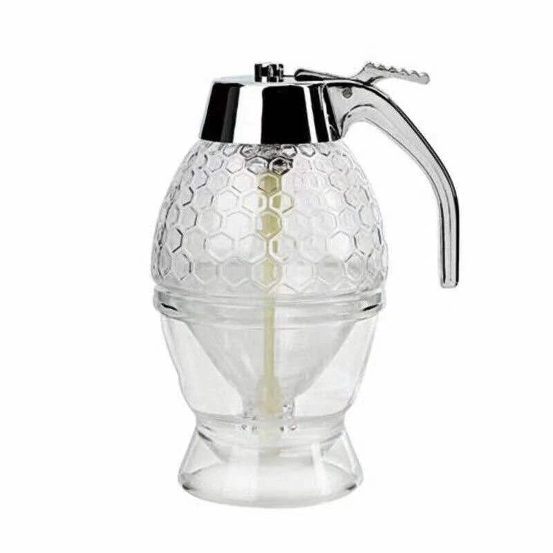 Transparent acrylic honey dispenser with squeeze bottle design for drip-free pouring control