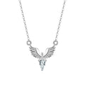 Eagle pendant necklace on an adjustable O-ring chain, available in white gold or yellow gold electroplate.