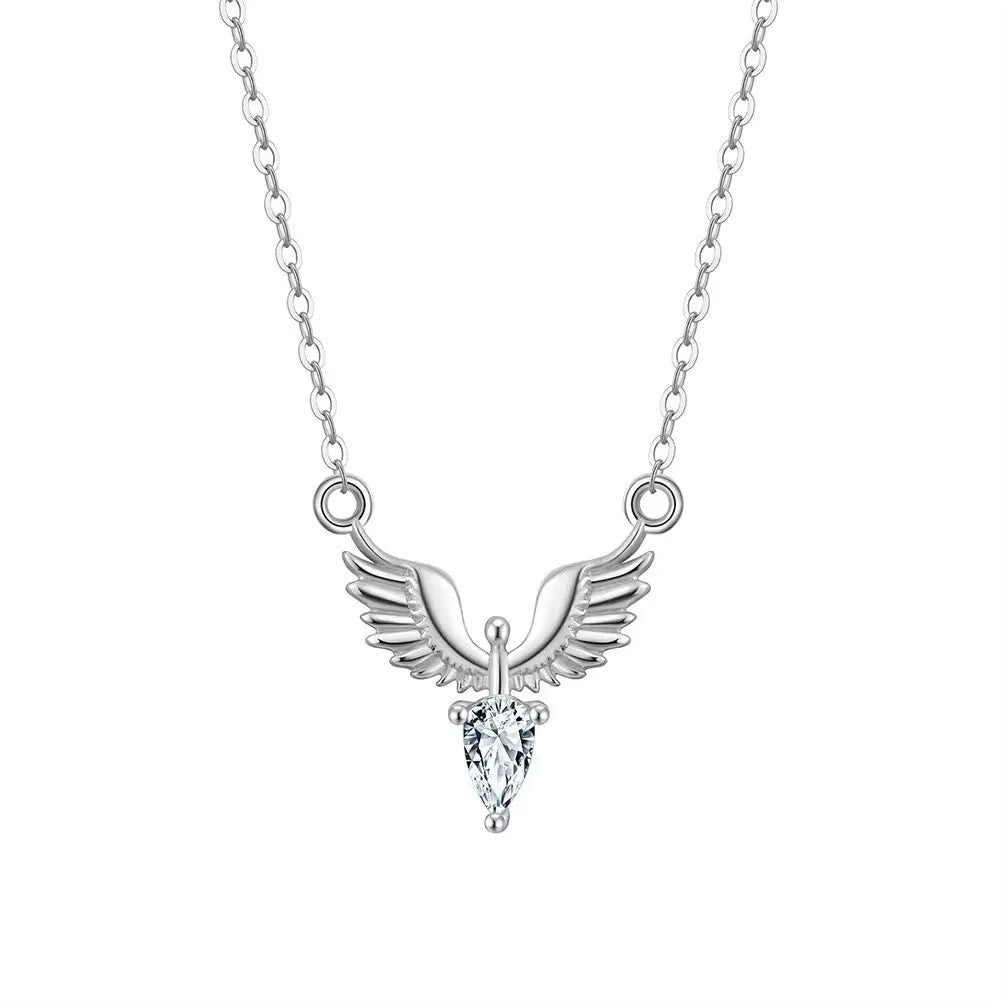 Eagle pendant necklace on an adjustable O-ring chain, available in white gold or yellow gold electroplate.
