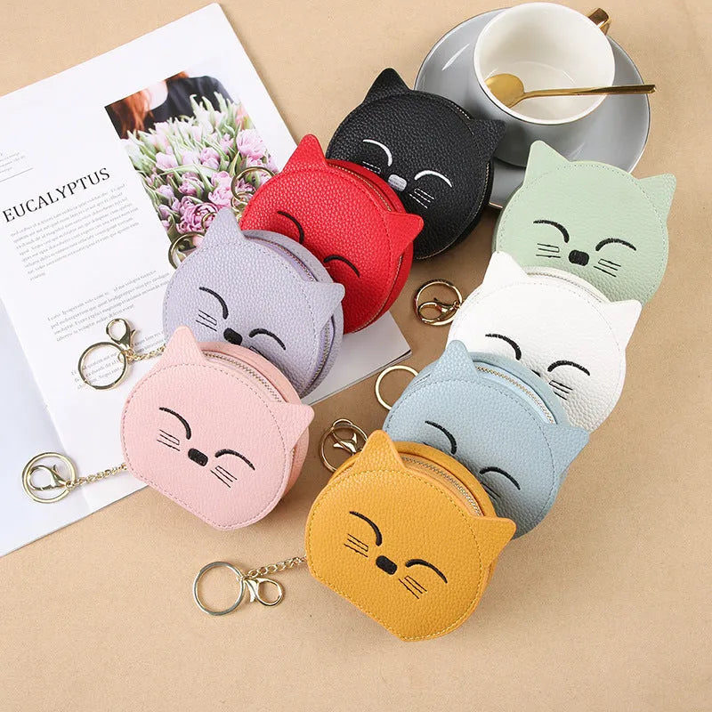 Cartoon cat women's handbag in horizontal square shape, eight colour options, PU material, includes wallet