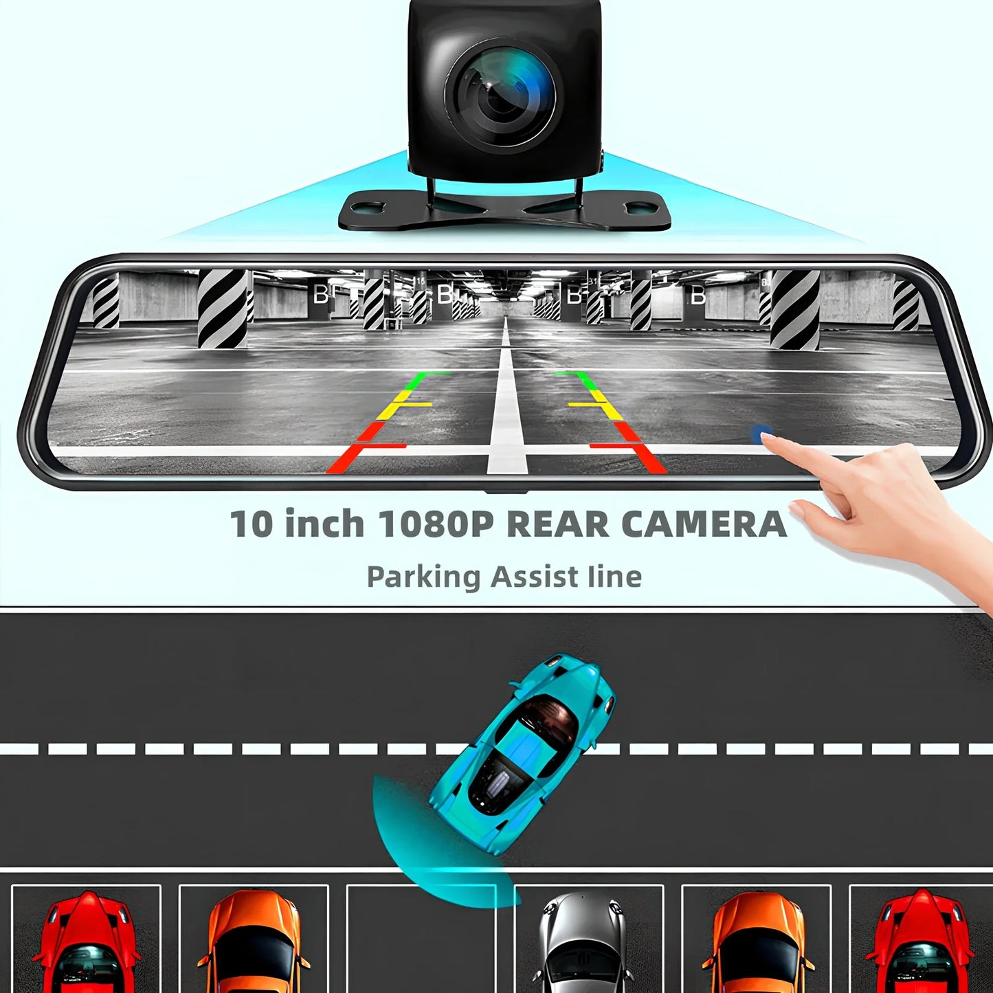 10-inch dual recording dash cam mounted as rearview mirror with 170-degree front and rear cameras