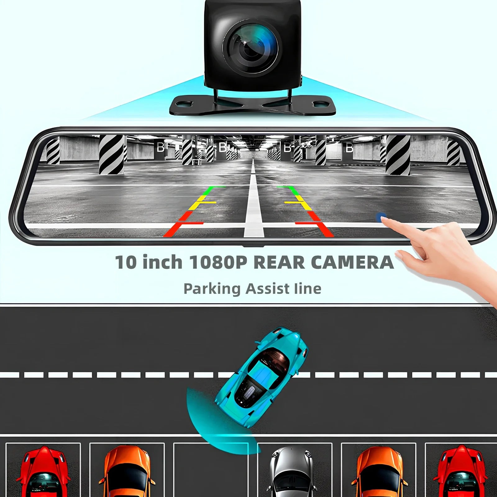 10-inch dual recording dash cam mounted as rearview mirror with 170-degree front and rear cameras