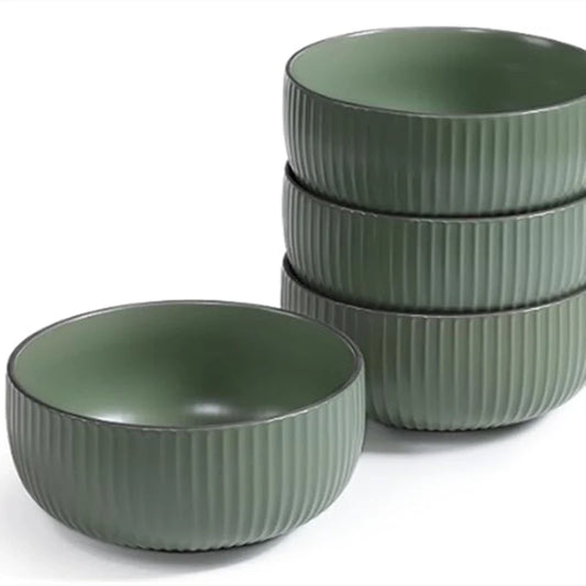 Set of 4 ceramic kitchen bowls, 27oz each, in grey and white, microwave and oven safe