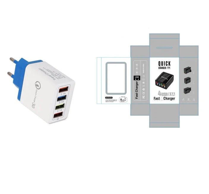 Powerful USB wall charger with Quick Charge 3.0 and 4 charging ports for fast, convenient device charging