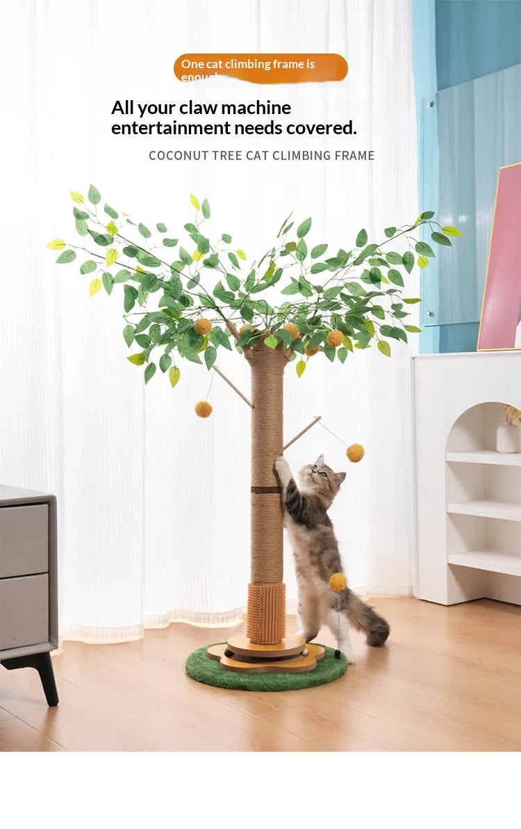 Sisal cat climbing frame maple leaf design with branches for claw scratching without debris