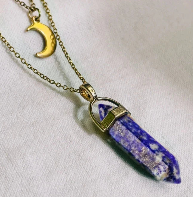 Radiant Hexagonal Column Necklace with Captivating Lunar-Inspired Design in Various Colors