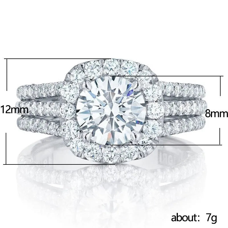 Copper ring with full diamond zircon inlay, gold-plated, white gold colour, size 7