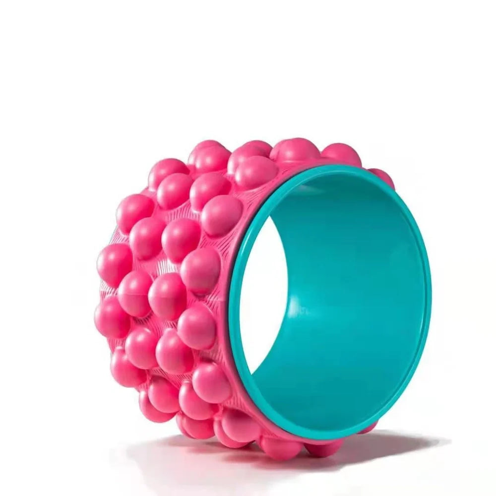 Purple and blue yoga wheel with 30cm diameter for backbend exercises