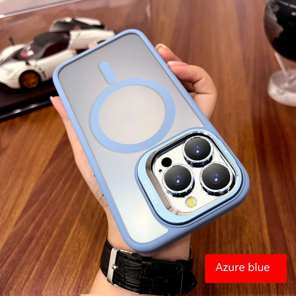 Frosted TPU magnetic phone case with built-in kickstand for iPhone 15 and 14 series